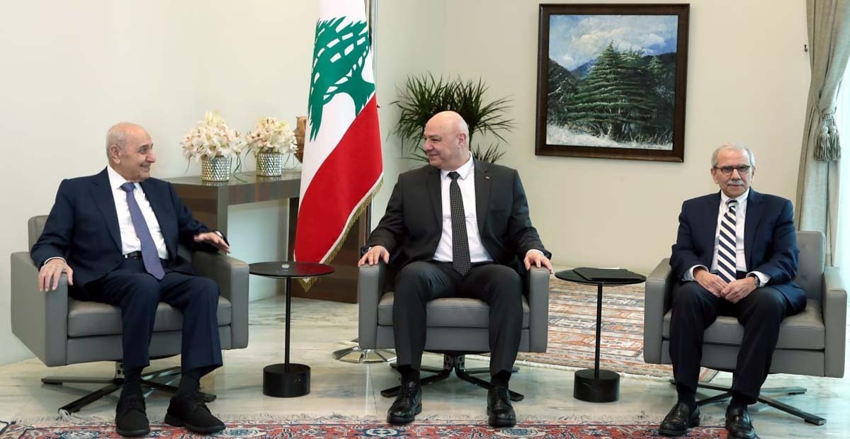 نواف سلام وجوزاف عون ونبيه بري